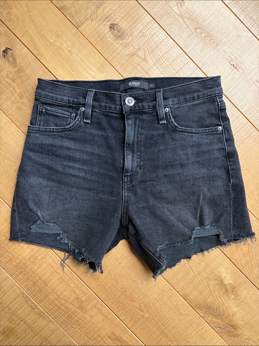 Hudson | Black Frayed Hem Distressed Denim Shorts